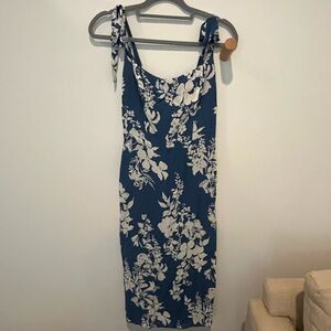 Reformation Navy and White Floral Midi Dress